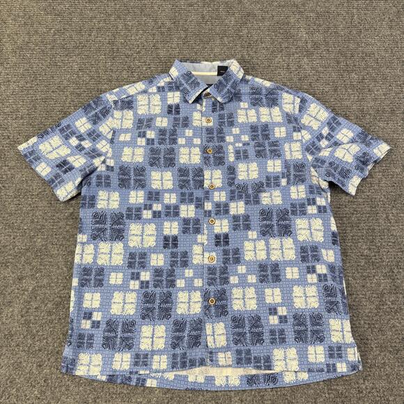 Nat Nast Other - Nat Nast Shirt Mens Medium Blue Geometric Silk Blend Short Sleeve Button Up